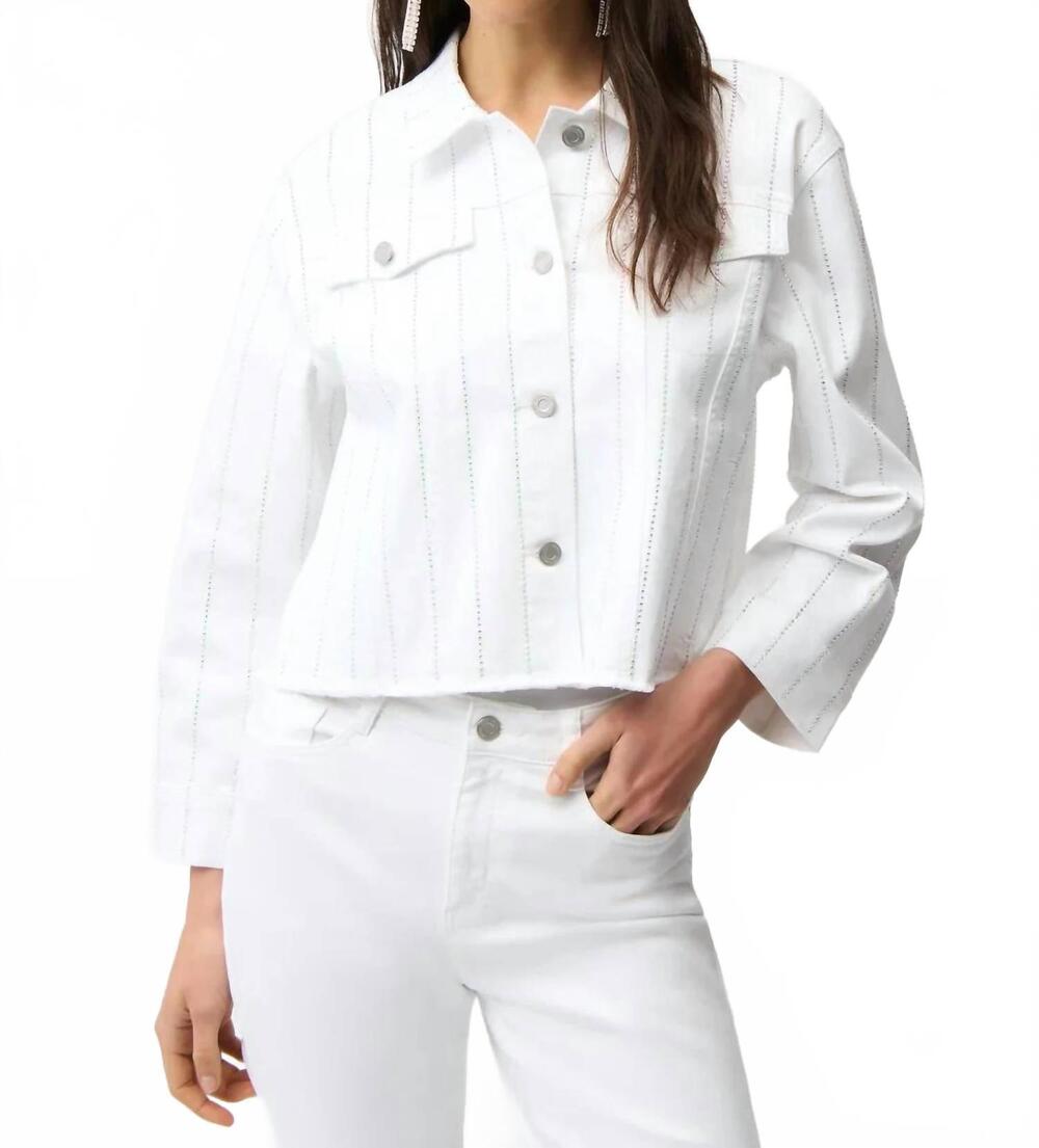 NEW JOSEPH RIBKOFF rhinestone embellished denim jacket in white